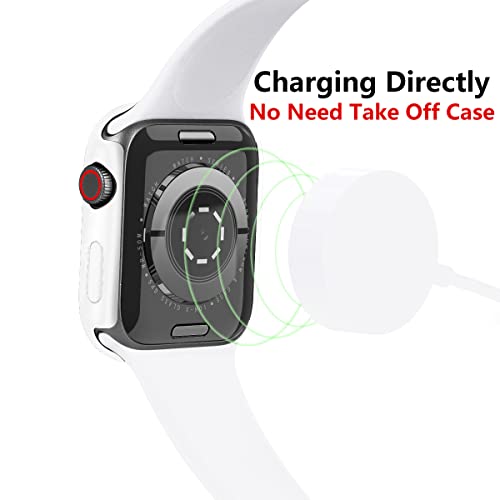 Image of HANKN (2 Pack Hard PC Case 45mm for Apple Watch Series 7 8 9 45mm Tempered Glass Screen Protector Case, Full Coverage Shockproof Ultra-thin Shell Iwatch Bumper Cover (White+White, 45 mm)