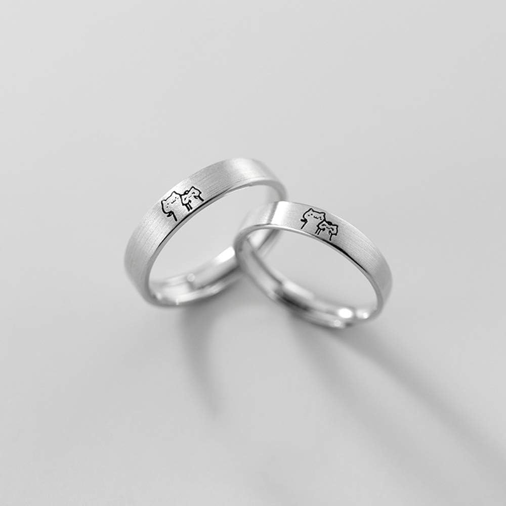 Kokoma Lovely Cat His & Hers Couple Rings S925 Sterling Silver Adjustable Anniversary Promise Wedding Ring Engagement Finger Bands Endless Love Matching Ring Set Jewelry Gifts for Women Men
