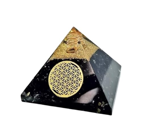 Shungite Orgonite Pyramid 8.5 cm Flower of Life & Copper Coil Design Premium Orgone Energy Pyramids for EMF Protection Meditation & Healing Handmade Spiritual Crystal Décor Gift