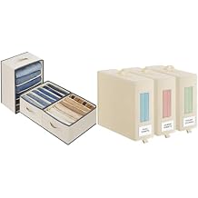 3 Pcs Large Size Beige Wardrobe Clothes Organizers & 3 Pcs Beige Bed Sheet Organizers and Storage for Linen Closet with Handle, Foldable
