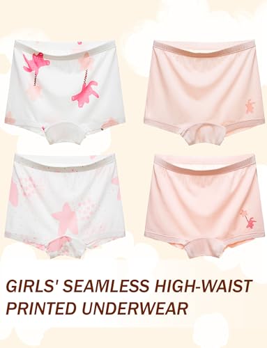 SEAUR Girls' Seamless Underwear 4-Pack Soft Breathable Ice Silk Boyshorts Panties Cute Prints Boxer Briefs for 6-16 Years3