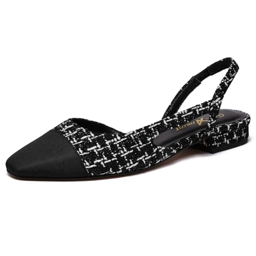 Image of Athlefit Slingback Flats for Women Square Toe Ballet Flats Work Dress Shoes