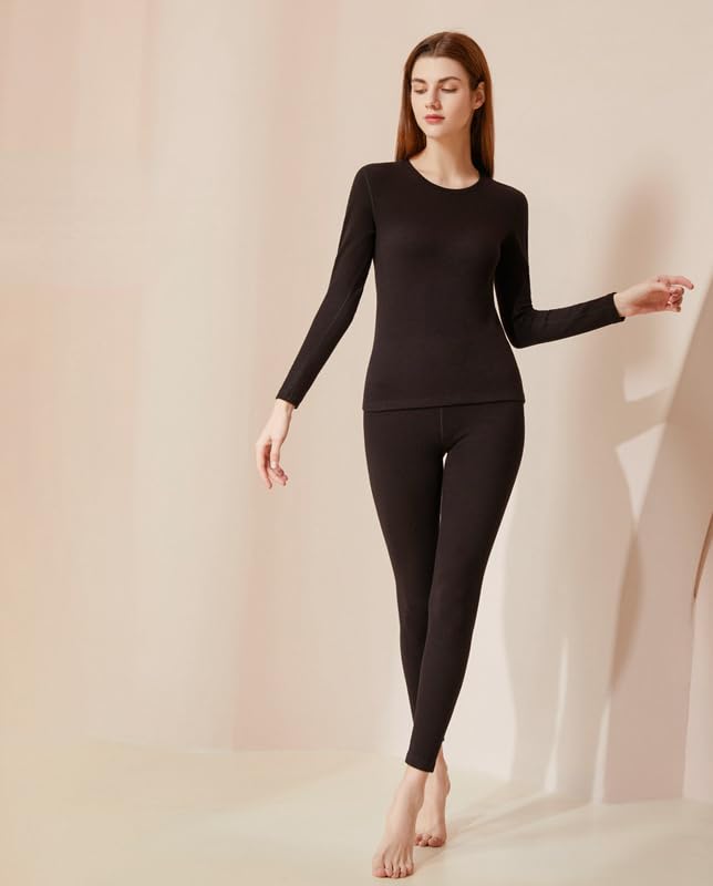 Kelabia Thermal Underwear for Women Fleece Lined Leggings Long Johns Base Layer Pajama Set Thermals 2 Pieces Cold Weather (Black,3XL)