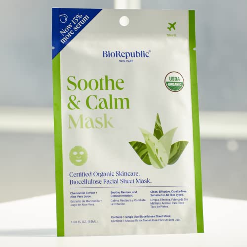 Biorepublic Soothe & Calm Organic Facial Sheet Mask | Hydrates, Brightens, & Nourishes Skin | Organic Biocellulose Masks For A Soothing Facial Experience | Pack Of 3 #TOP2