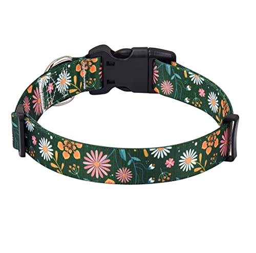 Mihqy Hundehalsband Verstellbares, Weich & Komfort Nylon Hunde Halsband für Kleine Mittlere Große Hunde Welpen Katzen(Dunkel Grüne Blume, S)
