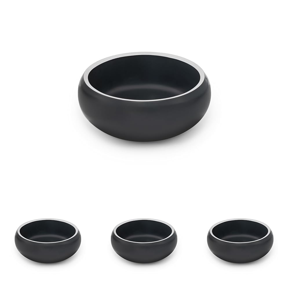 lionto Futternapf aus robustem Edelstahl, 1070 ml, lebensmittelechter Hundenapf mit rutschfesten Silikonpads, rostfreier Wassernapf für Hunde & Katzen, gewölbt, schwarz (Packung mit 4)