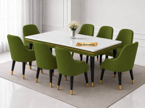 Image of Elara Modern Dining Table Set 8-Seater Wooden Dining Table Set | 1 Year Warranty | Nano Composite Marble Marble Top Table with 8 Chairs (Sea Green)