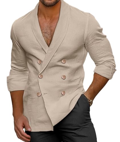 Veste en lin respirante pour homme avec col en V et coupe ajustée slim