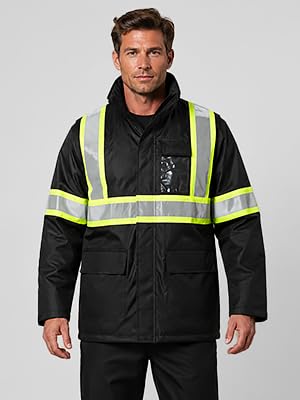 Image of TCCFCCT Hi Vis Rain Jacket for Men with Back Fabric, Black Top, 4XL-5XL