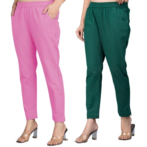 Image of Regular Fit Fully Elastic Waist Ankle Length Premium Cotton Casual Trouser Pant (Combo Pack of 2)