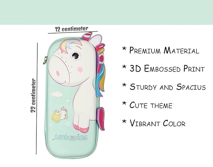 Image of 3D Unicorn Cover Large Capacity Pencil Case Compass with Compartments, School Supply Organizer for Students, Stationery Box, Cosmetic Zip Pouch Bag (Unicorn-Pouch)