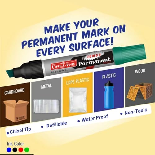 Image of Soni Officemate Jumbo Permanent Marker| Pack of 2 (Green) | Bold, Waterproof, Refillable | Low Odor, Non-Toxic | 10mm Chisel Tip | For Labeling, Signage & DIY