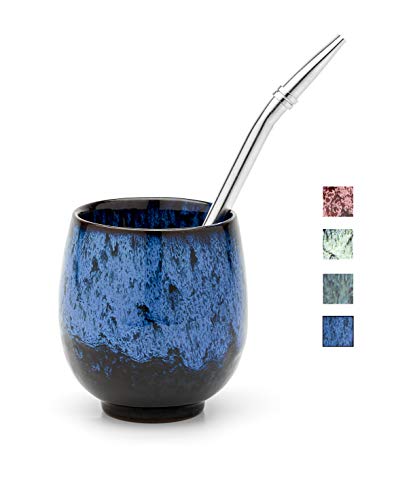 BALIBETOV Ensemble Yerba Mate - Gobelet Mate en Céramique - Bombilla (Paille) et Brosse de Nettoyage Inclus - Modern Yerba Mate Gourd - Facile à Nettoyer Mate Gourd (L'automne)