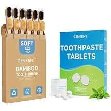 GENKENT 60 Counts Travel Toothpaste Tablets and 12 Pack Bamboo Toothbrushes Eco Friendly