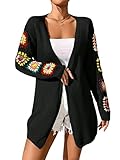 SHENHE Women's Crochet Cardigans Long Sleeve Open Front Lightweight Cardigan Sweaters Black L