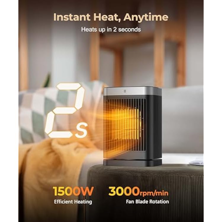 Abolee Space Heaters with Motion Sensor,Portable Heaters for Indoor Use,Electric Small Heaters for Large Room Bedroom Office Garage Desk,1500W Ceramic Heating with Remote,Oscillating,Timer,Thermosta