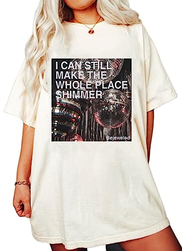 Oversized Shirt Women Music Lover Fans Concert Shirts Letter Print Graphic Tee Tops(Beige,L)