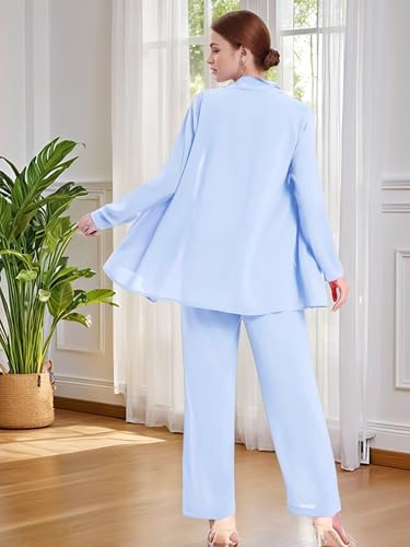 3 Piece Mother of The Bride Pantsuits for Wedding Chiffon Lace Beaded Sparkly Formal Evening Gown with Jacket Outfit3