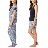 Lucky Brand Ladies' 4-Piece Pajama Set (as1, alpha, xx_l, regular, regular, Denim Floral)