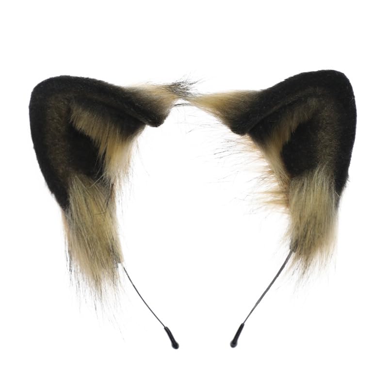 RSACCSKY Cute Raccoon Ears Headband Handmade Fur Fox Wolf Ears Squirrel Costume Hair Party Halloween Accessory for Adults (black)