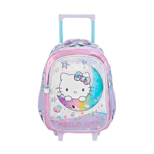 Hello Kitty Mochila com Rodinhas 16'', Poliéster, Holográfico, 30x40x15cm, Rodas em Gel, Lilás e Rosa, Escolar