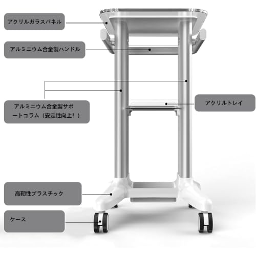 美容車用カート 折りたたみ 美容室ワゴン キャスター付き キッチンワゴン 美容室ラック コンパクト収納 取っ手付き 防水 ステンレス製 トレイ 医療用カート 移動便利 理髪店 ネイルワゴン エステワゴン 脱毛サロン バスケットワゴ Gray [2]