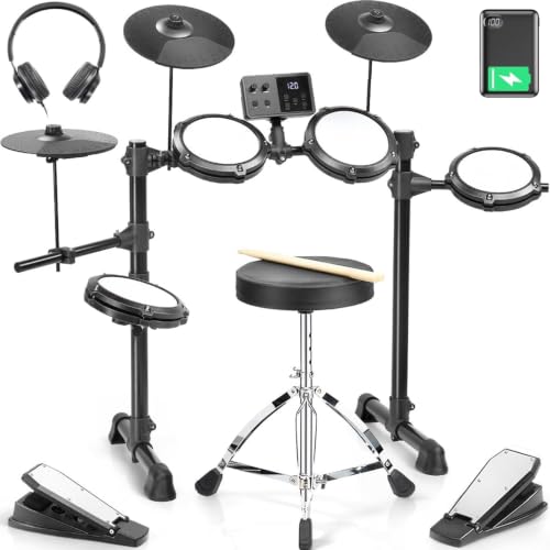 LALAHO Electric Drum Kit Electronic Drum Kit with USB MIDI Type-C Charging Built-in Metronome Record & Headphone Mode Sticks Stool 150 Sounds 64 Polyphony 10 Demos & 10 Kits for Beginner