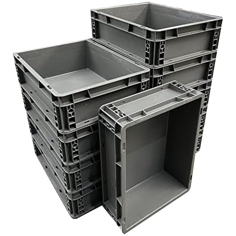 10 x 10 Litre Heavy Duty Plastic Stacking Euro Storage Containers Boxes Crates GREY (Pack of 10) Cover