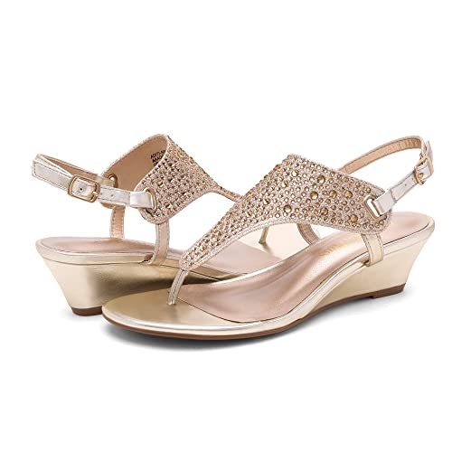 Image of DREAM PAIRS Women's Wedge Thong Sandals, Summer Rhinestone Dress Shoes for Wedding
