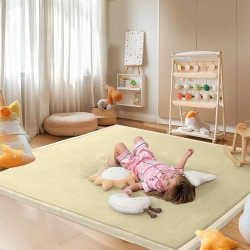 SUNYRISY Krabbelmatte Baby Spielmatte Spielteppich 180 x 200cm | 3.5cm Dicke Kinderzimmer Spielteppich Kinder Teppich, Rutschfester Unterseite Tatami Matte, Memory Schaum, Beige