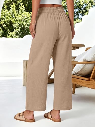 Image of ANRABESS Womens Wide Leg Cropped Palazzo Pants | Lightweight Breathable Elastic High Waisted Pants, Beach Vacation Flowy, Lounge & Casual Summer Trousers with Pockets