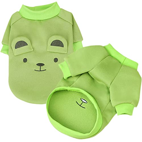 Image of Light Green Cute Dog Sweater Soft Winter Clothes for Small Dogs, L | Classic Green Knit Pullover, Fall Winter Outfit, Elastic Cuffs, Holiday Party Matching, Machine Washable Sweatshirt for Pets