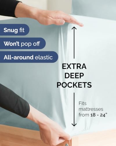 Image of Extra Deep Flex Top Split Head King Sheet Set - 6 Piece Breathable and Cooling Sheets - Hotel Luxury Bedding for Women, Men, Kids & Teens - Easy Secure Fit - Extra Deep Pockets - Ice Blue