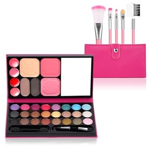 Aomig 33 Colors Kids Makeup Sets for Girls, 6 Pcs Princess Make Up Kit with 5 Brushes, Washable Children’s Cosmetics Toys, Non-Toxic Makeup Kit, Cosmetic Beauty Set Gift for Kids Halloween Birthday