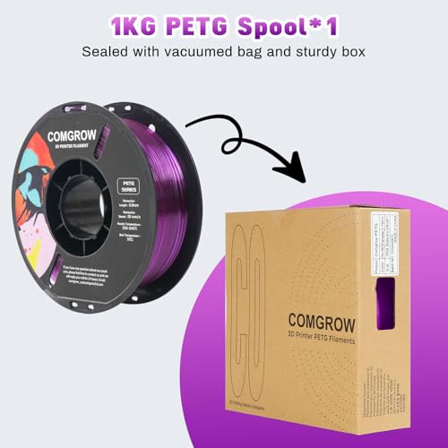 Image of Comgrow PETG 3D Printer Filament 1.75mm, High Precision and Tough 3D Printer Filament 1kg (2.2LBS), Dimensional Accuracy + /- 0.02 mm, Fit Most 3D Printers Gradient Purple White