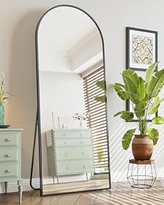 Antok Ganzkörperspiegel, 163x53cm Gewölbter Standspiegel Groß in Voller Länge, Wandspiegel mit Aluminiumlegierung Rahmen und Bruchsichere Glas, Bodenspiegel für Wohnzimmer, Ankleide, Schwarz