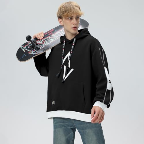 Men's Hoodie Patchwork Contrast Color Hoodies Casual Baggy Sweatshirt Pullover2
