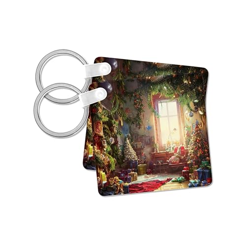 3dRose, Fantastic Christmas decorated nursery, kids room. AI made gift, card, set of 4 Key Chains