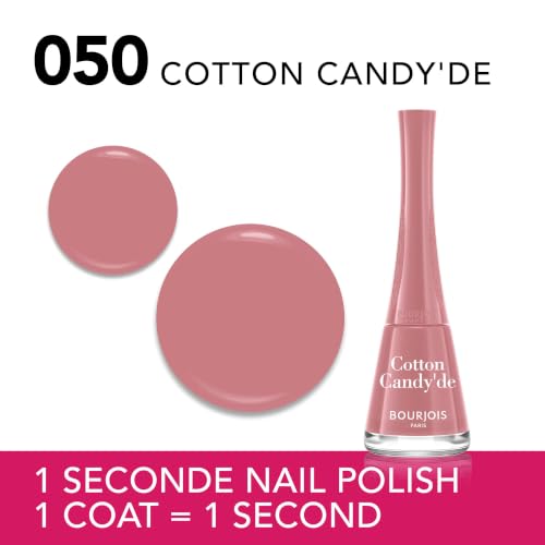 BOURJOIS - Vernis À Ongles 1 Seconde 50 CottonCandy'De - Séchage Rapide En 50 Secondes - Pinceau Panoramique Anti Débordement - Application Facile - Couleur Intense - 9 ml