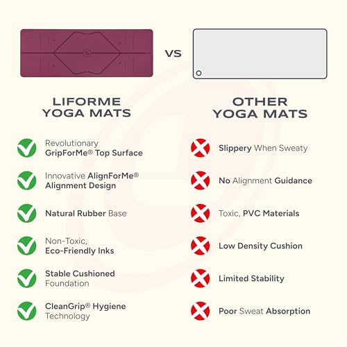 Image of Liforme Original Yoga Mat - Free Yoga Bag Included - Patented Alignment System, Warrior-like Grip, Non-slip, Eco-friendly, sweat-resistant, long, wide, 4.2mm thick mat for comfort