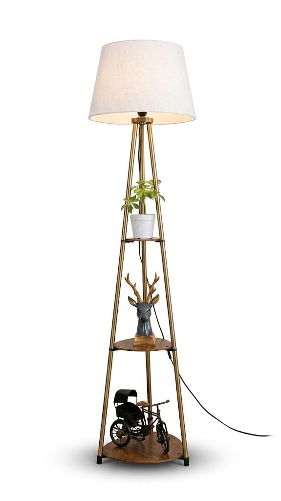 Decorative Floor Lamp with Fabric Shade & Wooden Finish | E27 Holder Bedside Night Lamp for Bedroom Living Room Study Table Office Home Decor-image-47