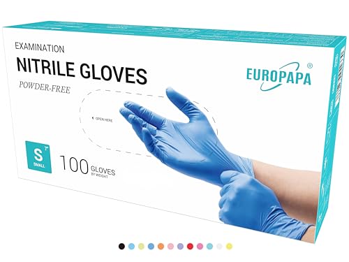 EUROPAPA 100 Guantes De Nitrilo Desechables, Guantes Desechables, Guantes De Examen, Guantes De Nitrilo, Sin Polvo, Sin LÁTex, No EstÉRiles, Sin LÁTex, Guantes Disponables (S, Océano Azul)