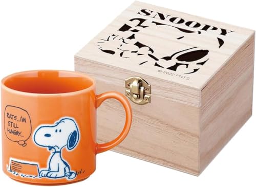 「 PEANUTS (ピーナッツ)」 スヌーピー マグカップ 木製ギフト箱入 大きめ 350ml 径約9×9cm HAPPY COLOR 電子レンジ可 食洗機対応 食器 グッズ 雑貨 オレンジ SN2801-11H