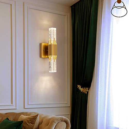 Hj.luyo Crystal Wall Sconces Set Of Two Gold Led Wall Light Fixtures With Bubble Crystal Wall Lamps Modern Crystal Vanity Sconces 4000K For Badroom Bathroom Living Room #TOP6