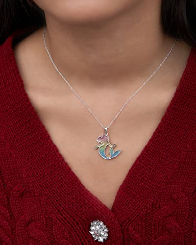 Disney Jewelry For Women, Princess Ariel Rainbow Glitter Pendant Necklace, Silver Plated, 18” #TOP1