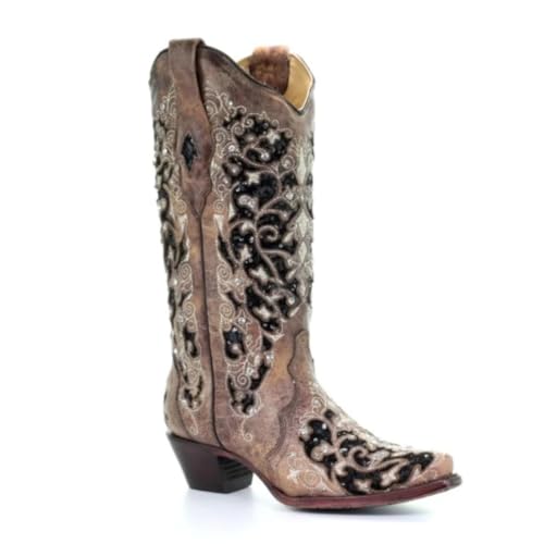 Lmtossey Retro diamant holle bloem westerse cowboy laarzen puntige teen hoge hak rijder laarzen grote vrouwen laarzen - Afbeelding 5