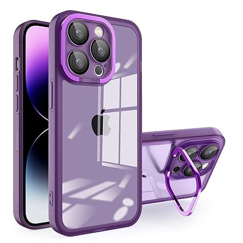 Funda de teléfono con función atril de protección de cámara de lujo para iPhone 14 13 Pro Max 12 14 Pro 11 Soporte a prueba de golpes Cubierta transparente Shell Bumper, Púrpura, para iPhone 13 Pro
