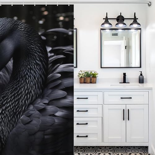 Rideau de douche cygne en tissu polyester lavable imperméable 183x183cm
