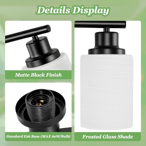 Image of 5-Light Bathroom Light Fixtures, E26 Base Vanity Lights for Mirror with Textured Milky White Glass Shade, Modern Kitchen Light Fixtures Wall Sconce Light - Black