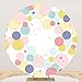 Yeele 7.5x7.5ft Cartoon Colorful Dots Round Backdrop Cover Polyester Polka Dots White Photography Background for Girls Baby Shower Birthday Party Decorations Cake Table Banner Photo Booth Props